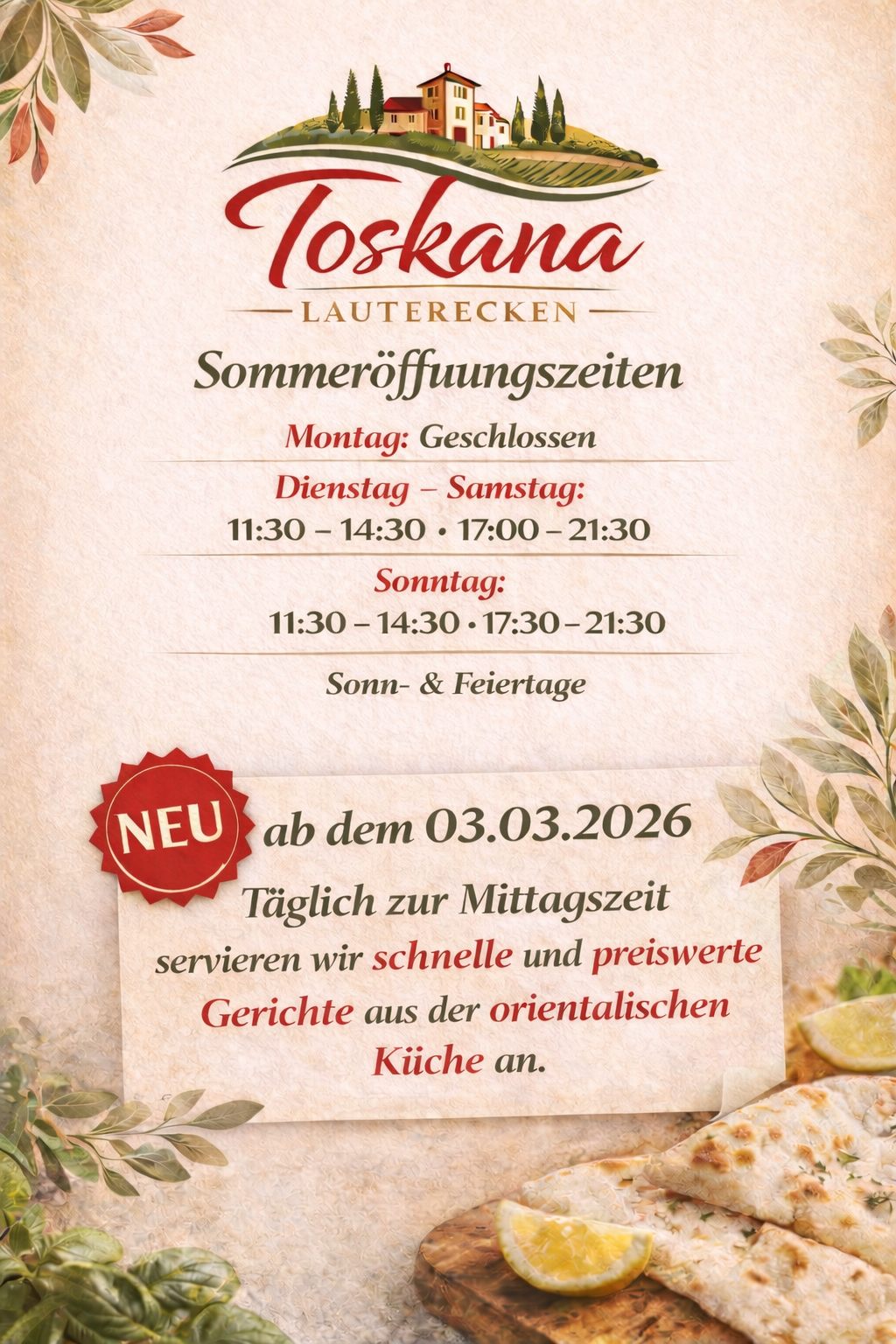 Neu Öffnungszeiten ab März