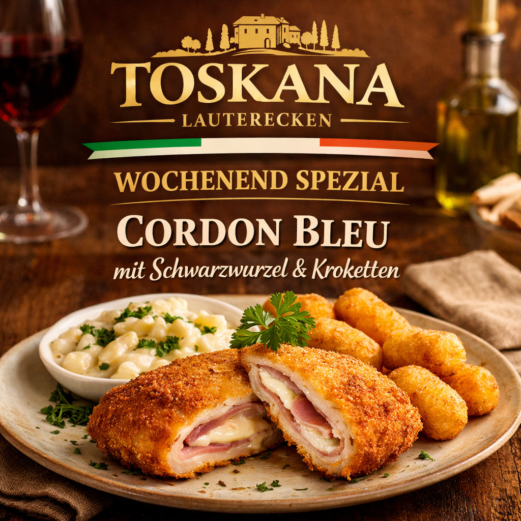 Wochenend-Spezial am 7. & 8. Februar – Cordon Bleu mit Schwarzwurzel und Kroketten