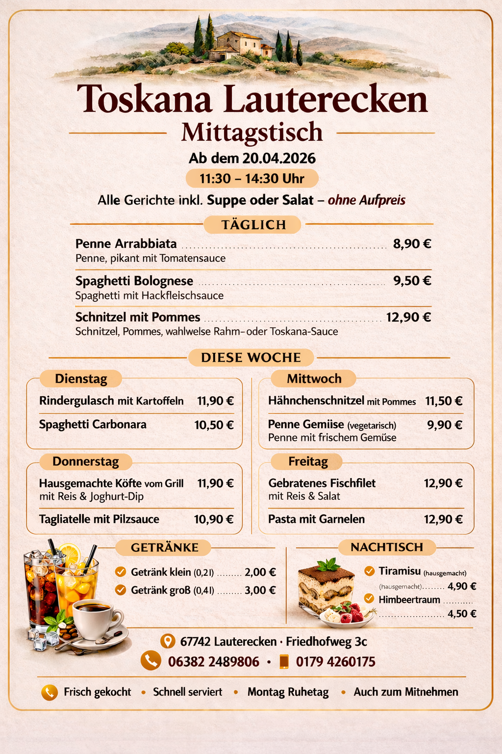 Mittagstisch ab 20.04.2026 im Toskana Lauterecken
